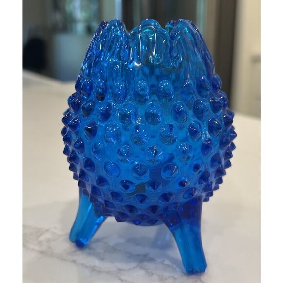 MCM Fenton Colonial Blue Hobnail Footed Egg Shape Bud Vase Candy Dish Unmarked‎ - Picture 1 of 9